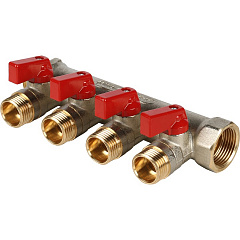 Коллектор Stout с шаровыми кранами 3/4x1/2 с 4 отводами, красный, SMB 6200 341204