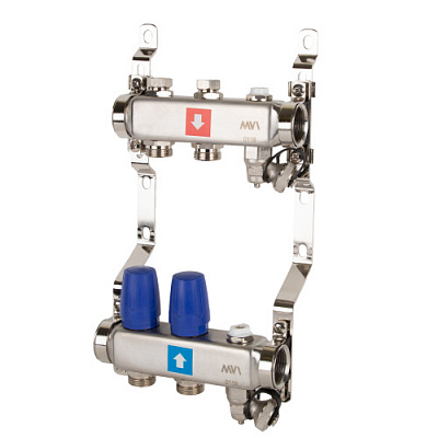 Коллектор MVI без расходомеров, c дренажным краном и воздухоотводчиком 2 выхода