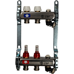Коллектор Stout из нержавеющей стали с расходомерами, с клапаном вып. воздуха и сливом 1/3/4x2, SMS-0927-000002
