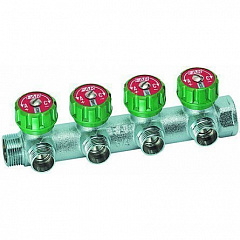 Коллектор FAR 1 , проходной, хромированный, 4 отвода 3/4 плоское уплотнение