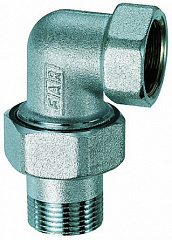 Разъемное соединение FAR угловое 1 внутренняя-наружная резьба, 90 градусов, никелированная латунь