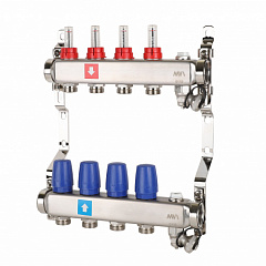 Коллектор MVI с расходомерами, дренажным краном и воздухоотводчиком 4 выхода