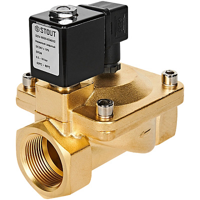 Клапан соленоидный (электромагнитный) Stout непрямого (пилотного) действия, НЗ, 24В, G1 1/4, EPDM