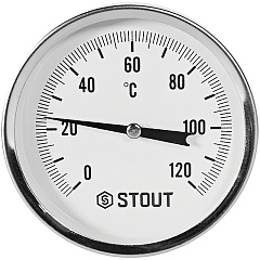 Термометр Stout биметаллический с погружной гильзой 75 мм, Dn 80 мм, 1/2 , 0...120С