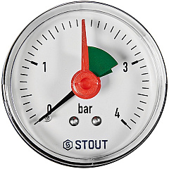 Манометр Stout аксиальный с указателем предела, Dn 50 мм 1/4 , 0...4 бар, кл.2.5