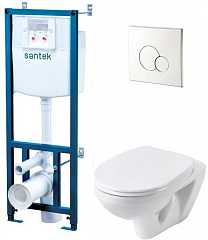 Комплект SANTEK подвесной унитаз, инсталляция, кнопка, сиденье микролифт 1.WH50.1.544