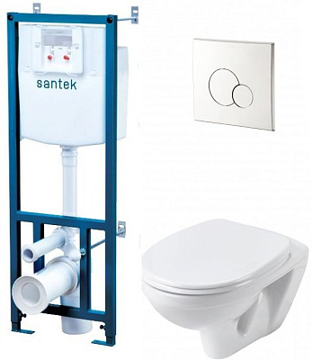 Комплект SANTEK подвесной унитаз, инсталляция, кнопка, сиденье микролифт 1.WH50.1.544