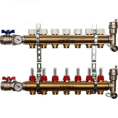 Коллектор Stout распределительный из латуни с расходомерами 1/3/4x7, SMB 0473 000007