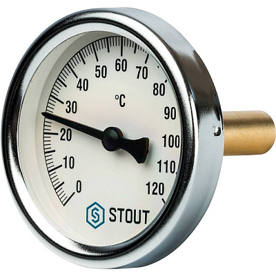 Термометр Stout биметаллический с погружной гильзой 50 мм , D63 мм, 0...120, 1/2