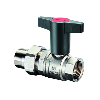 Кран шаровой Oventrop Optibal DN 15, с американкой, НР-ВР, черная пластиковая рукоятка