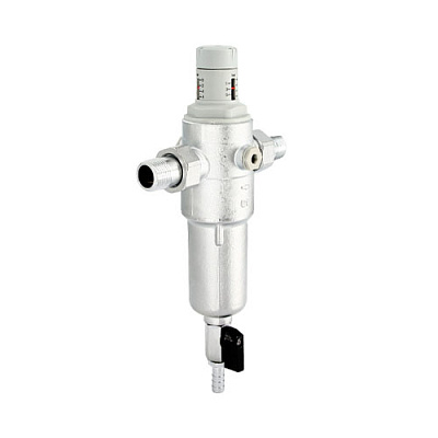 Фильтр промывной UNI-FITT с редуктором давления 1/2 В 1-6 бар PN25 с отверстием под аксиальный манометр 1/4