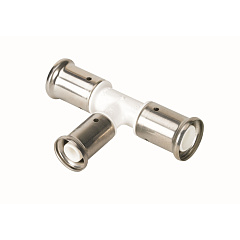 Тройник Henco переходный уменьшенный в центре, ПВДФ пресс (белый), 26x16x26