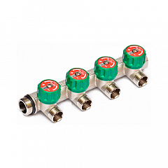 Коллектор UNI-FITT 410N НВ 3/4 4 х 1/2 Н 50мм с выходами под 90 , никелированный с вентилями
