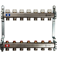 Коллектор Stout из нержавеющей стал с запорными клапанами 1/3/4x7, SMS 0922 000007