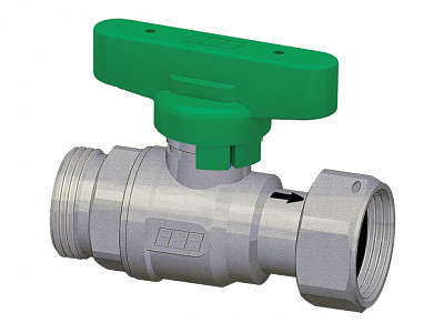 Кран шаровой FAR хромир.с обратн. крапаном, 3/4 НР-накидн.гайка, (бабочка, зелен.)