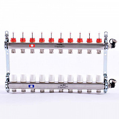 Коллекторная группа UNI-FITT из нерж. стали 450I с термостатическими вентилями и расходомерами 1x3/4 с 10 отводами