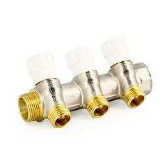 Коллектор UNI-FITT НВ 3/4 х 2 вых 1/2 универсальный, с вентилями, никель