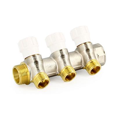 Коллектор UNI-FITT НВ 3/4 х 2 вых 1/2 универсальный, с вентилями, никель