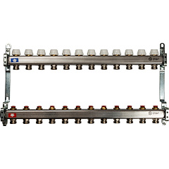 Коллектор Stout из нержавеющей стал с запорными клапанами 1/3/4x12, SMS 0922 000012