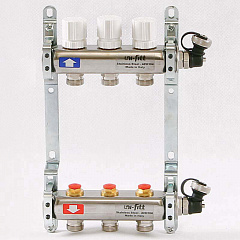 Коллекторная группа UNI-FITT из нерж. стали 451I с регулировочными и термостатическими вентилями 1x3/4 с 3 отводами