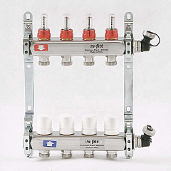 Коллекторная группа UNI-FITT из нерж. стали 450I с термостатическими вентилями и расходомерами 1x3/4 с 4 отводами