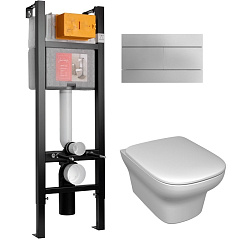 Комплект Jacob Delafon Vox подвесной унитаз, инсталляция, кнопка, сиденье микролифт E21770RU-00