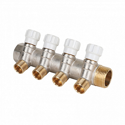 Коллектор MVI латунный с регулирующими вентилями 1 х 1/2ЕК, 4 выхода