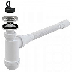 Сифон бутылочный для раковины 1 1/4 x 40 мм с гибким соединением FLEXI, пластик, белый Alcaplast A41+A710