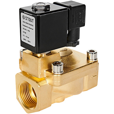 Клапан соленоидный (электромагнитный) Stout непрямого (пилотного) действия, НЗ, 24В, G1, EPDM