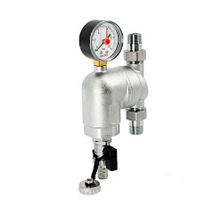 Фильтр промывной UNI-FITT Н 1/2, со сливным шаровым краном и манометром, хромированный