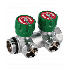 Коллектор HOOBS латунный хром. с вентилями 1 x 3/4 EK- 3 вых, зеленая ручка