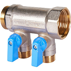 Коллектор Stout с шаровыми кранами 1x1/2 с 2 отводами, синий, SMB 6211 011202