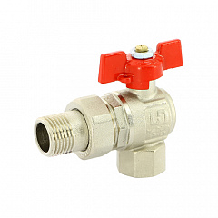 Кран шаровой UNI-FITT угловой НВ 1/2 с разъемным соединением, полнопроходной, бабочка