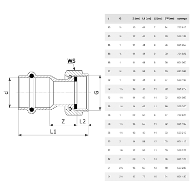 Соединение Viega Prestabo с накидной гайкой 15 мм х G 3/4 НГ, модель 1163