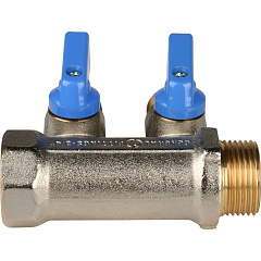 Коллектор Stout с шаровыми кранами 3/4x1/2 с 2 отводами, синий, SMB 6201 341202