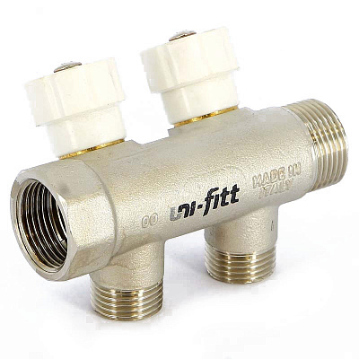 Коллектор UNI-FITT никелированный 402N с вентилями 3/4x3/4 EK с 2 отводами