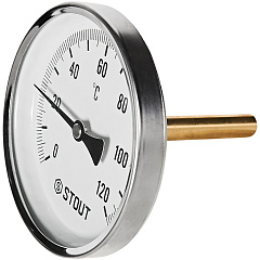 Термометр Stout биметаллический с погружной гильзой 75 мм, Dn 100 мм, 1/2 , 0...120С