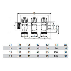 Коллектор TECE универсальный с запорными вентилями, 1 х 3/4 Ek, 2 вывода