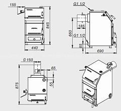 Твердотопливный напольный котел отопления, одноконтурный ZOTA Тополь-М 14