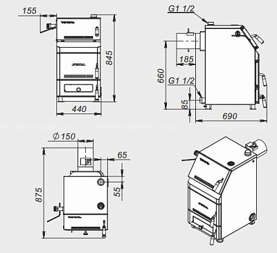 Твердотопливный напольный котел отопления, одноконтурный ZOTA Тополь-М 30