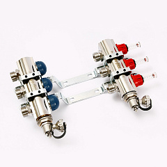 Коллекторная группа UNI-FITT из латуни 440E с термостатическими вентилями и расходомерами 1x3/4 с 3 отводами