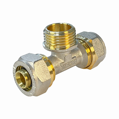 Тройник Valfex для труб PE-RT/Al/PE-RT, обжимной с переходом на НР 20х3/4х20