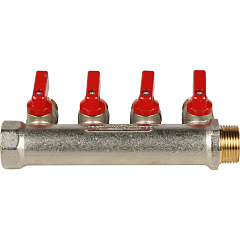 Коллектор Stout с шаровыми кранами 3/4x1/2 с 4 отводами, красный, SMB 6200 341204