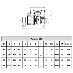 Кран шаровой Bugatti Oregon 322 3/4 НГ, бабочка