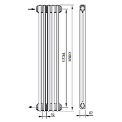 Стальной трубчатый радиатор отопления Zehnder 2180 8 секций, лак Technoline, боковое подключение
