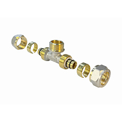 Тройник Valfex для труб PE-RT/Al/PE-RT, обжимной с переходом на НР 26х3/4х26