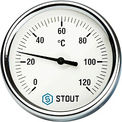 Термометр Stout биметаллический с погружной гильзой 50 мм , D80 мм, 0...120, 1/2