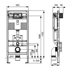 Застенный модуль TECE TECEprofil Uni 2.0, высота 1120 мм