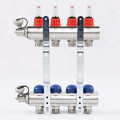 Коллекторная группа UNI-FITT из латуни 440E с термостатическими вентилями и расходомерами 1x3/4 с 4 отводами