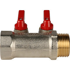 Коллектор Stout с шаровыми кранами 1x1/2 с 2 отводами, красный, SMB 6200 011202